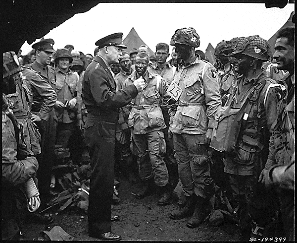 General Eisenhower addresses paratroopers of the 101st Airborne. (National Archives)